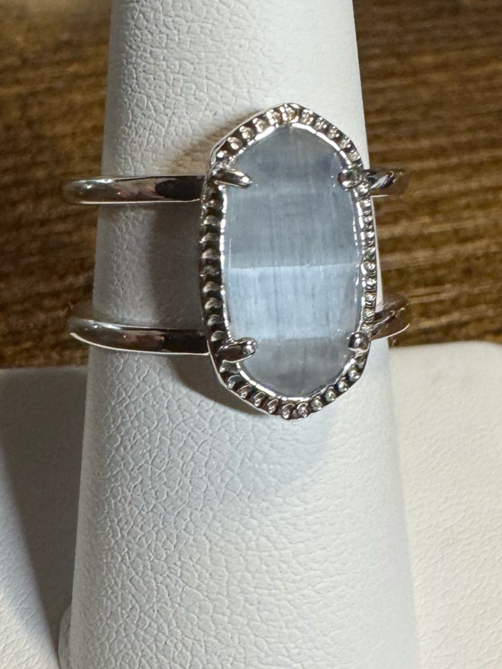 Silver Tone Gemstone Ring Light Grey Cat Eye Style with RSC marking Size 7.5 - Picture 5 of 10